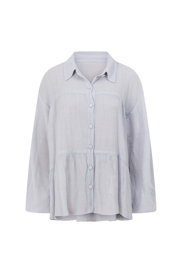 Baby Blue Long Sleeve Button Up Panel Huxley Top