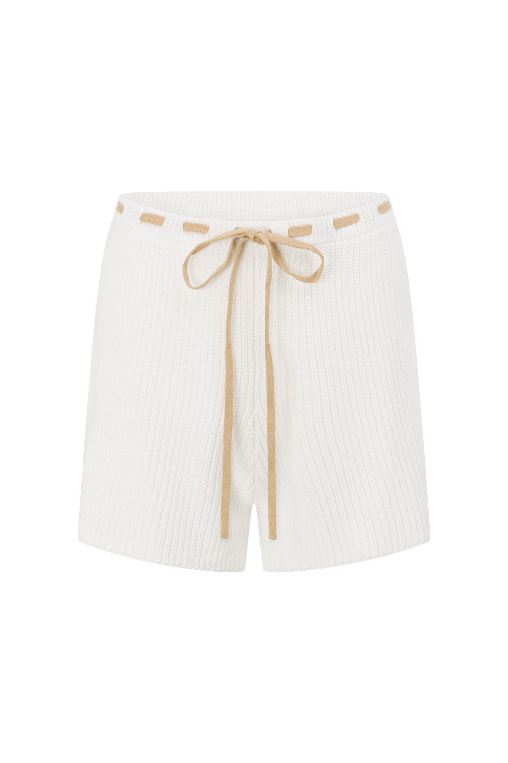 White Ribbed High Waist Tie Indigo Shorts