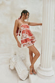 Red Floral Solafleur Print Strapless Hera Playsuit
