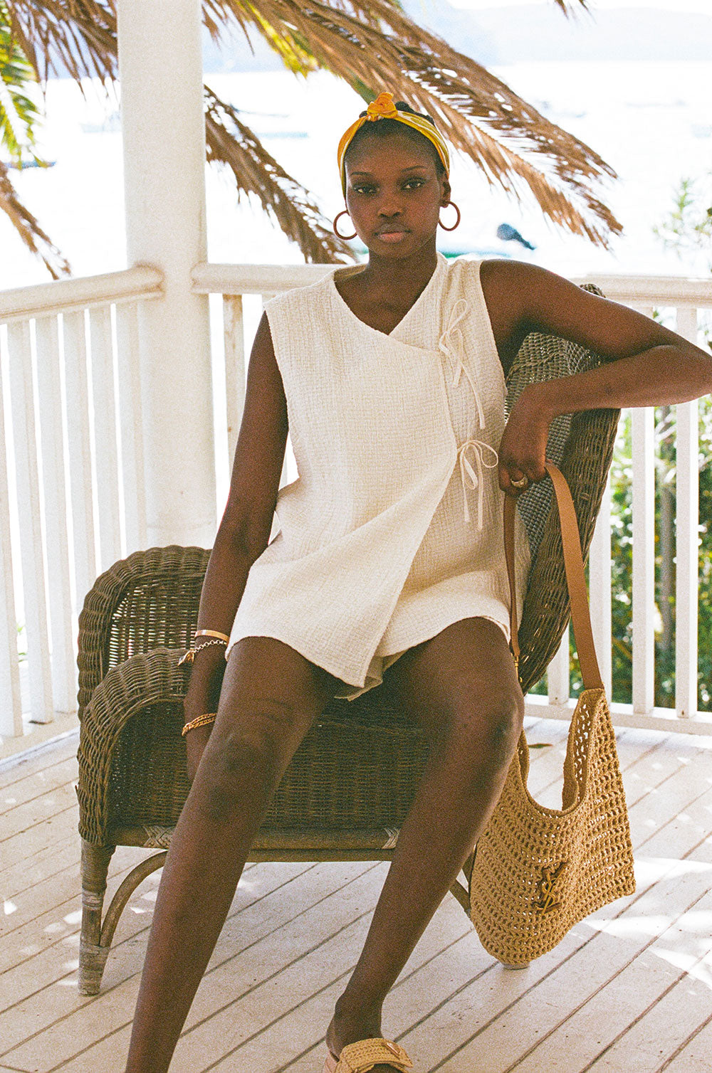 Cream Cotton V Neck Boxy Wrap Ciel Top