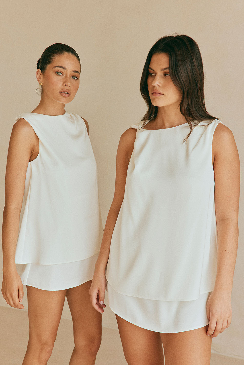 White Silky Layered Mini Laven Dress