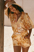 Yellow Floral High Waist Belted Sicily Shorts