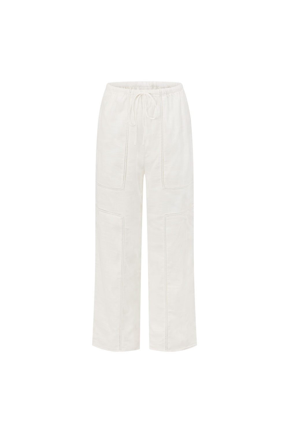 White Cheesecloth Elastic Drawstring Carissa Pants