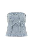 Blue Denim Strapless Tie Fiore Top