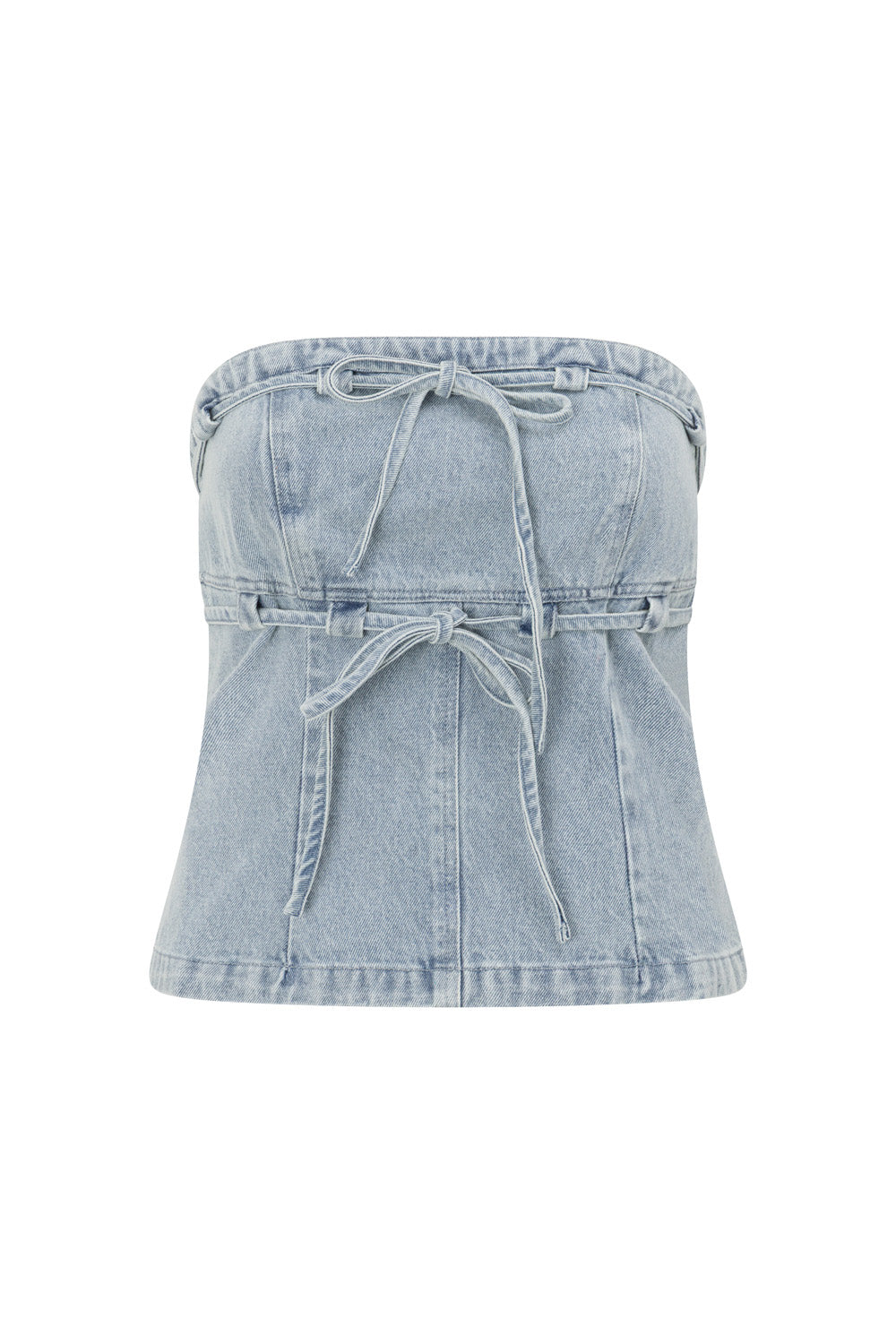 Blue Denim Strapless Tie Fiore Top