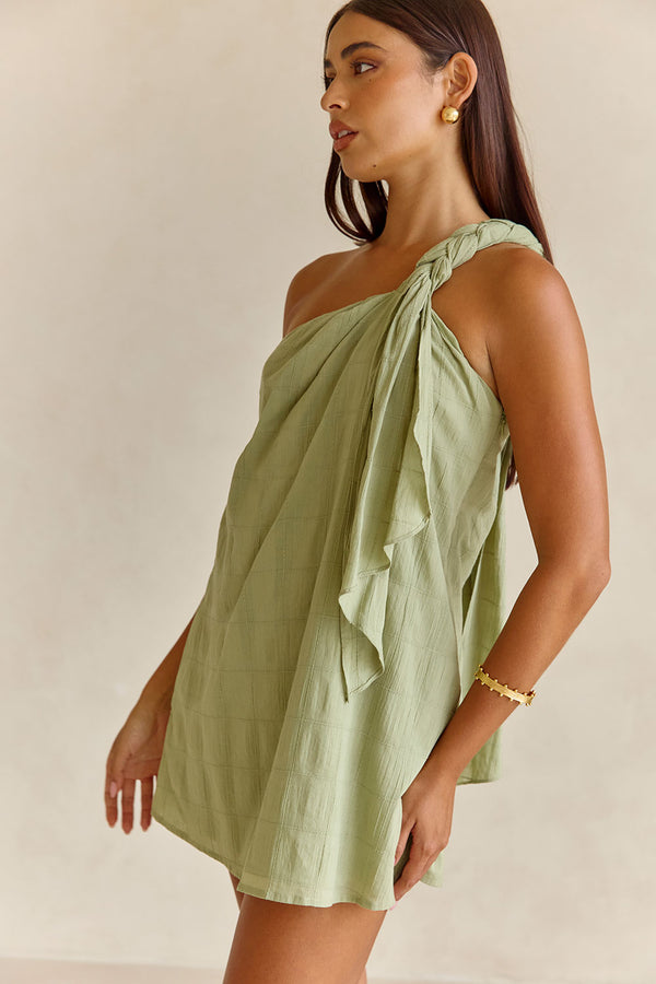 Grazia One Shoulder Mini Dress - Green