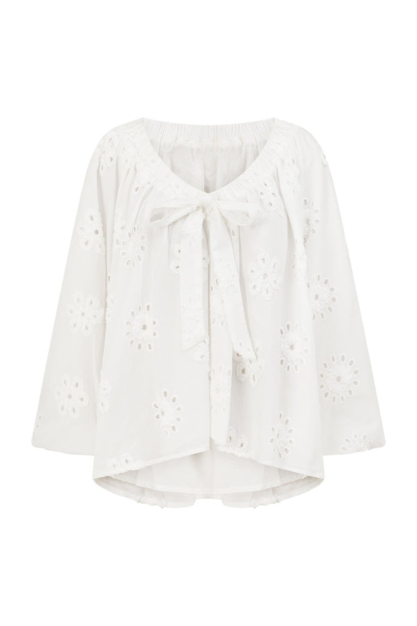 White Broderie Puff Sleeve Aveline Top