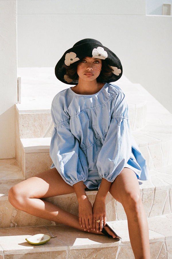 Blue Long Sleeve Panelled Flounce Akel Top