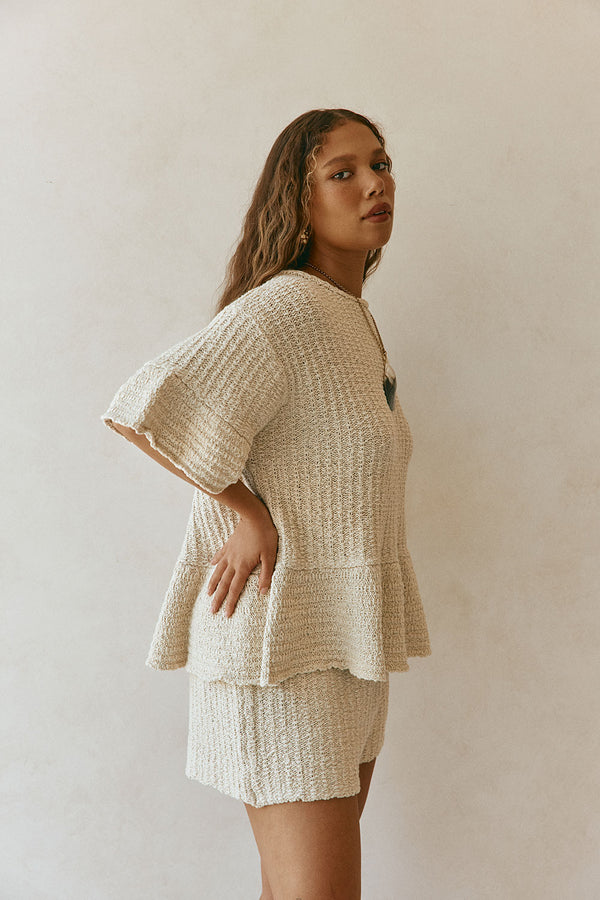Beige Woven Knit Trisha T Shirt Top
