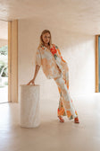 Chey Button Up Collared Top - Petal Scarf,  Pink, White, Orange