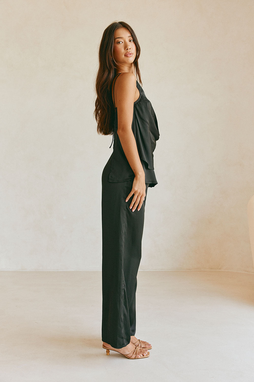 Adeline Elasticated Silk Pants - Black