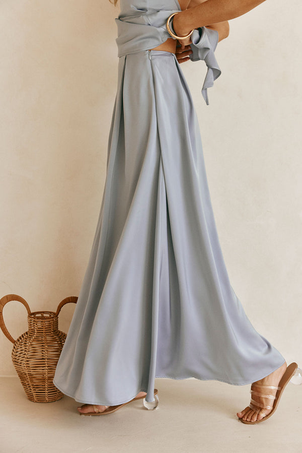 Blue High Waist Pleated Maxi Hailey Skirt