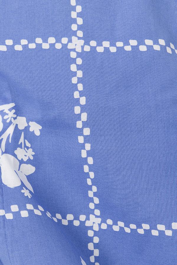 Amira Strapless Mini Dress - Postcard, Blue & White Check Flowers Print