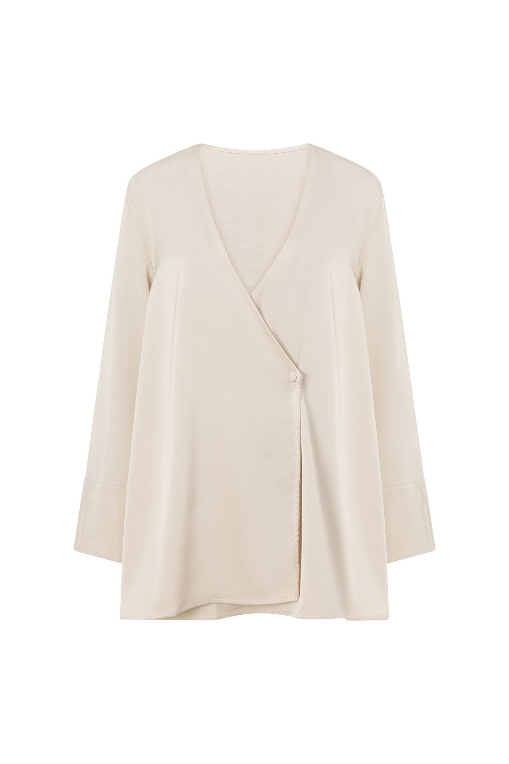 Beige Long Sleeve Mini Wrap Asoka Dress