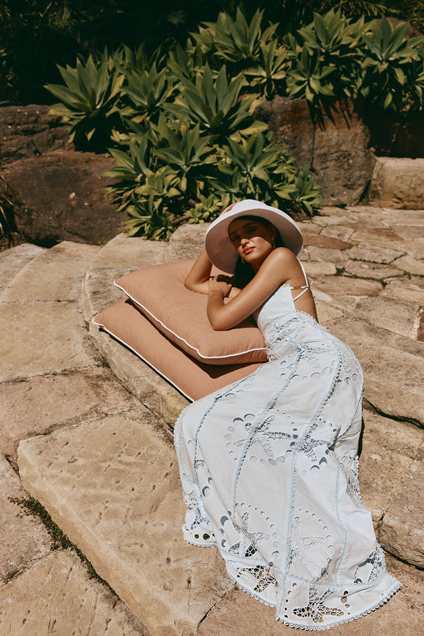 Blue Starfish Broderie Backless Maxi Avere Dress