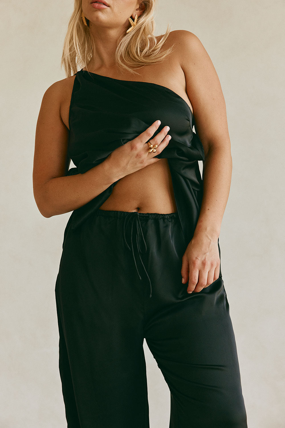 Adeline Elasticated Silk Pants - Black