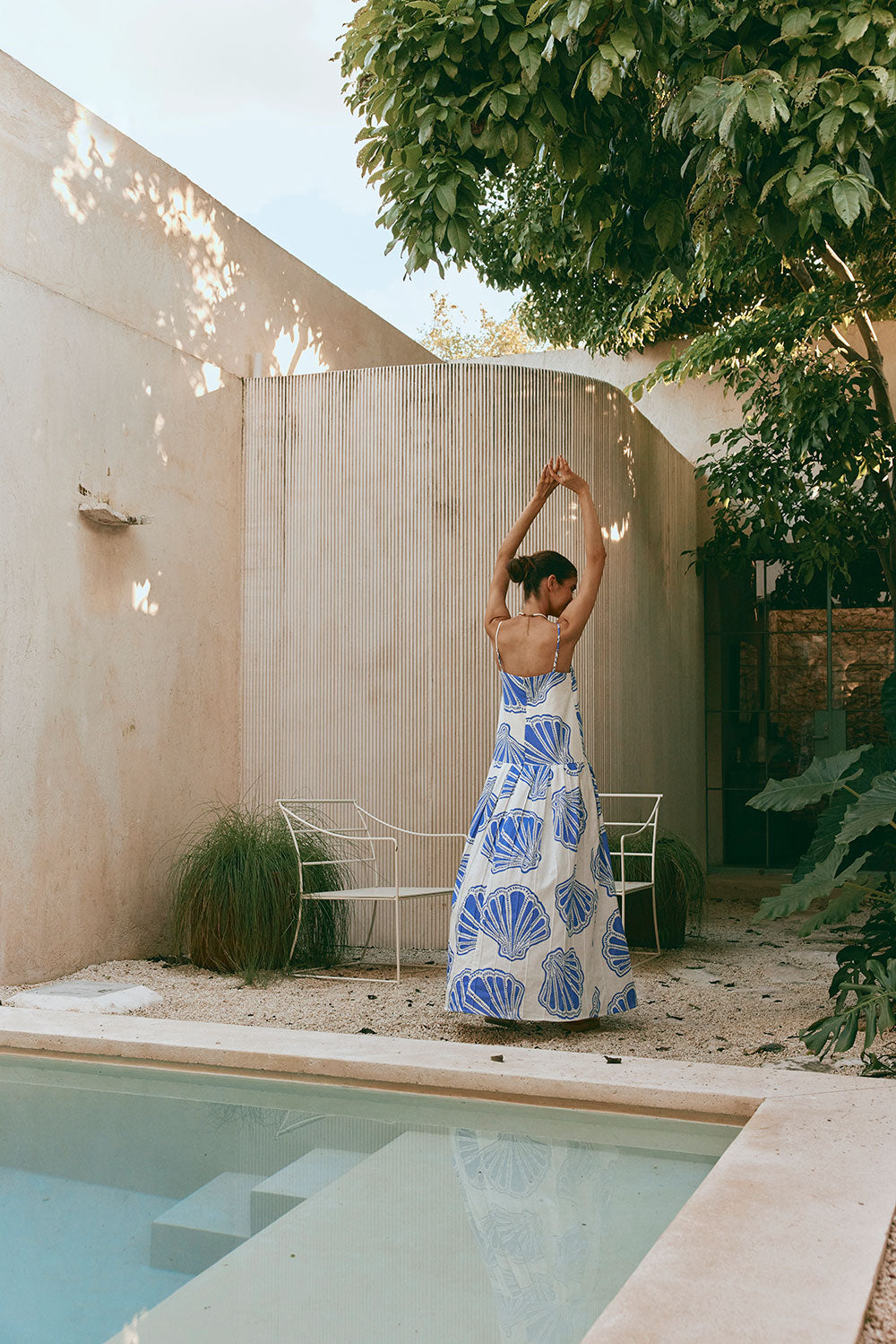 Bette Thin Strap Maxi Dress - Seashell Print, Blue, White