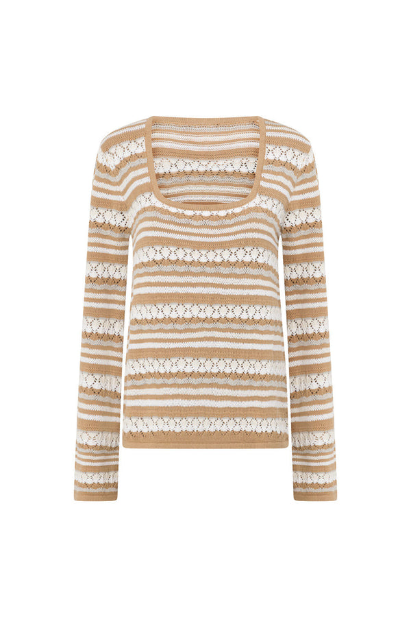 Chocolate Brown Striped Knit Long Sleeve Alaiya Top