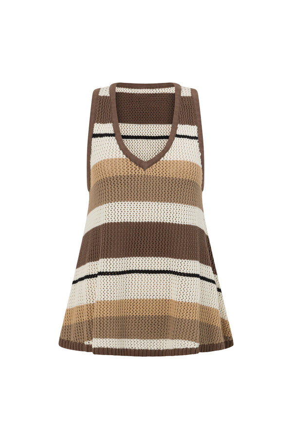 Tan Brown and Cream Stripe V Neck Lana Top