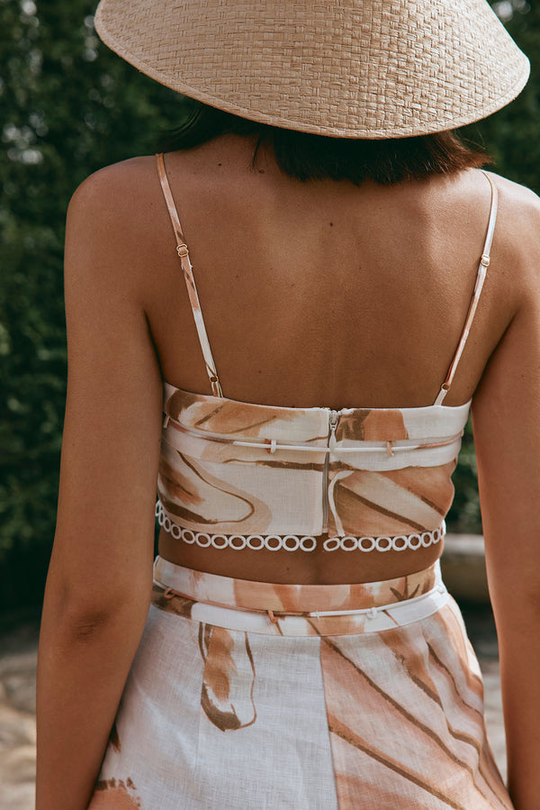 Brown La Spiaggia Print Lace Strap Crop Seraphina Top