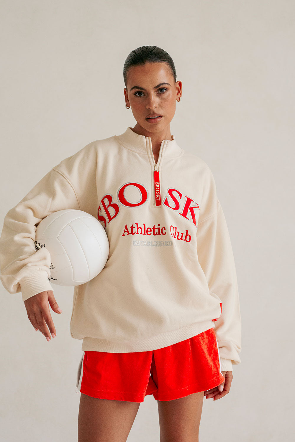 Geneva Vintage Oversized Sweater - Fleece Cream Red