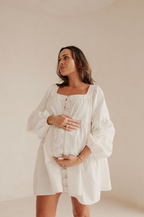 White Button Midi Palmer Dress