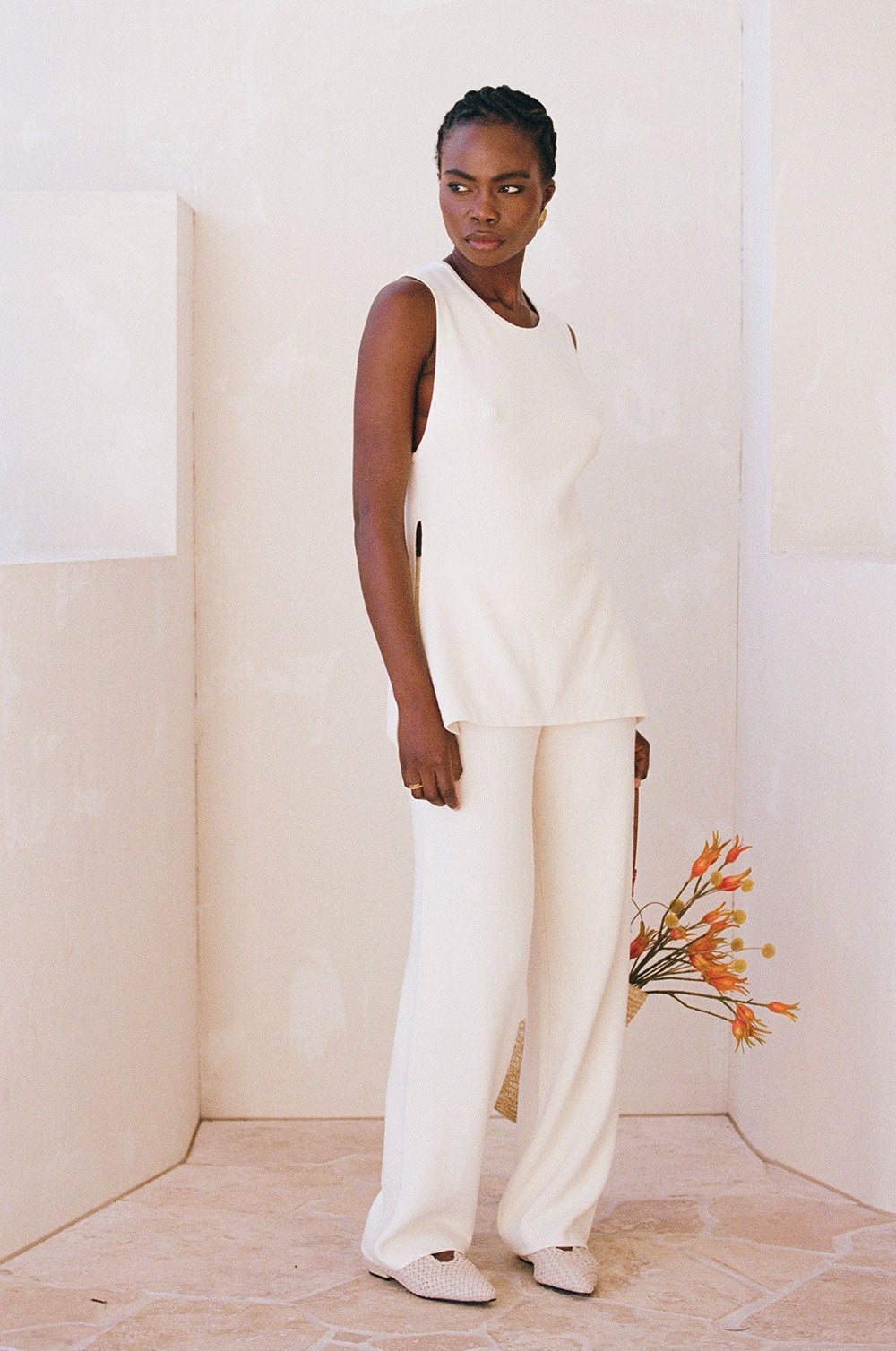 Cream Knit High Waist Sammi Pants