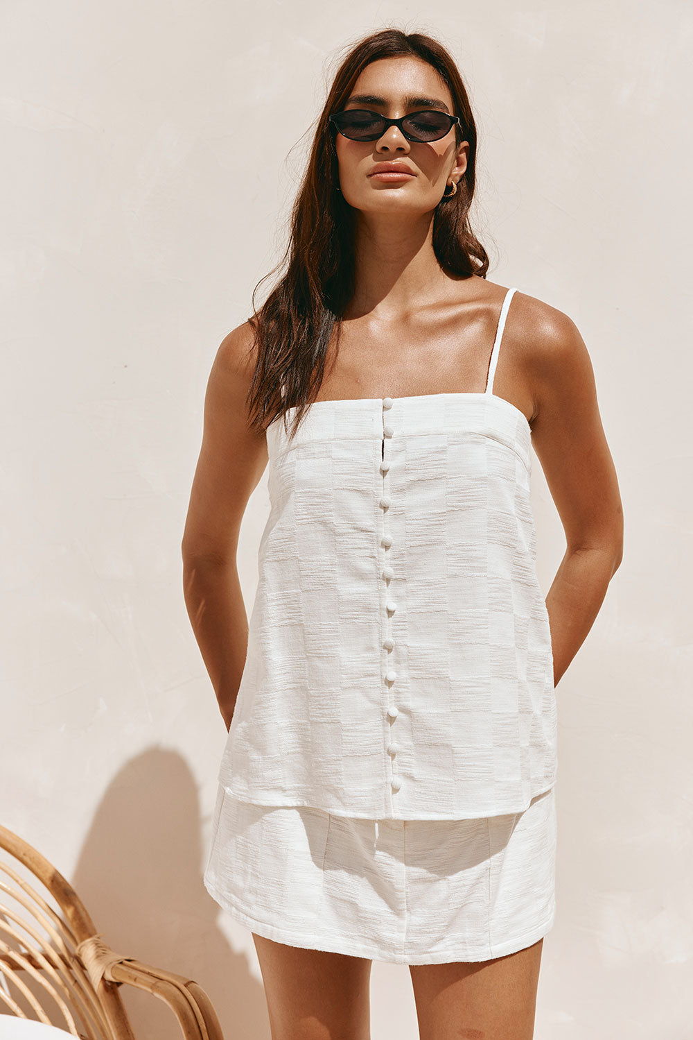 White Cotton Thin Strap Button Down Aaliyah Top