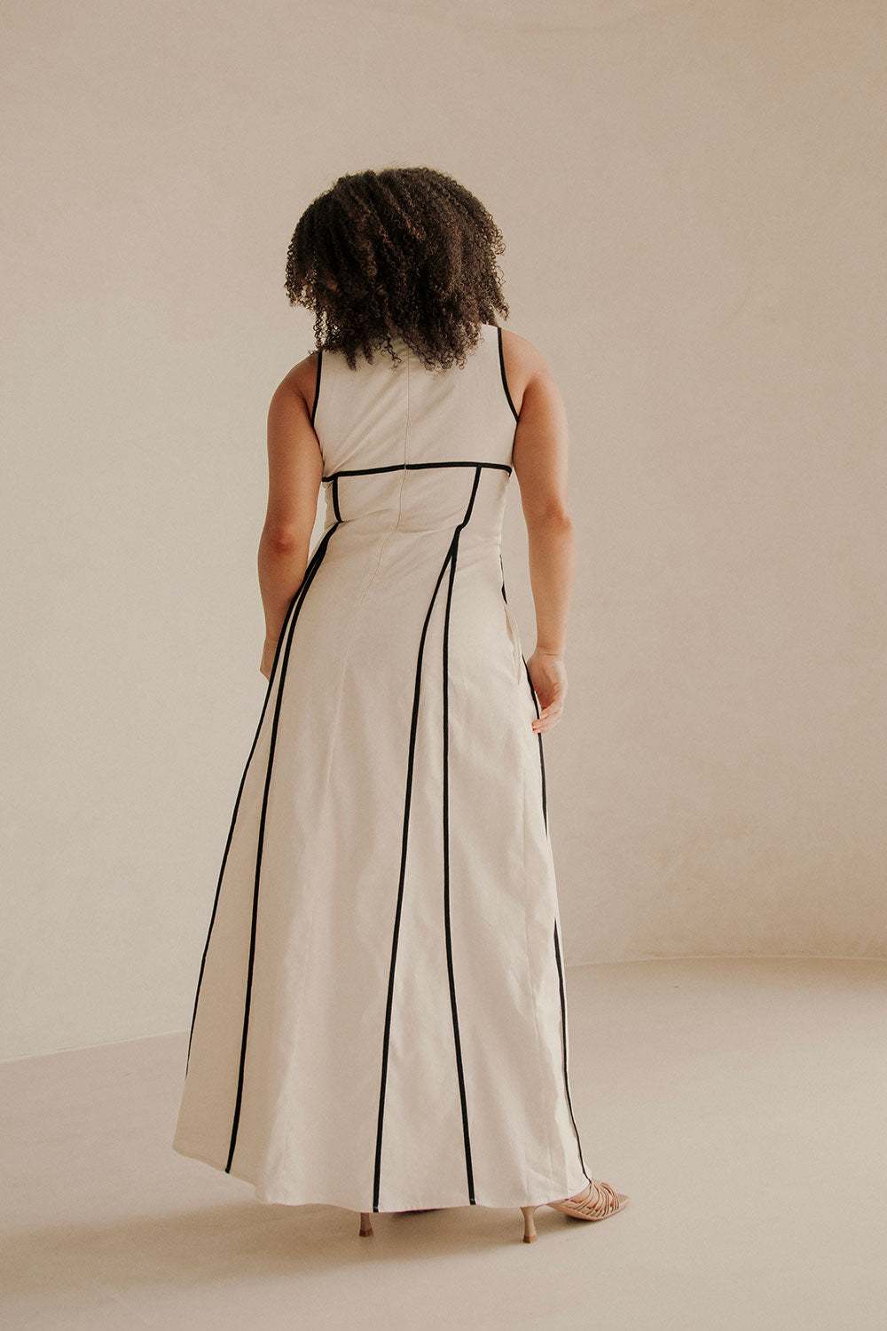 Maylin V Neckline Tie Maxi Dress - Cream, Black