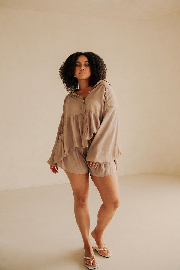 Mushroom Brown Drawstring Panelled Huxley Shorts