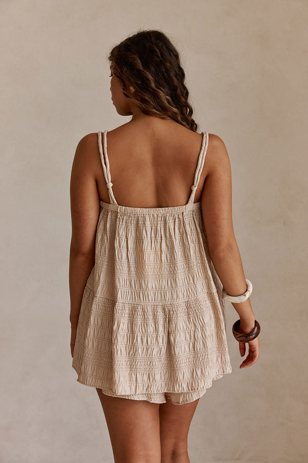 Beige Ruched Strappy Amina Top