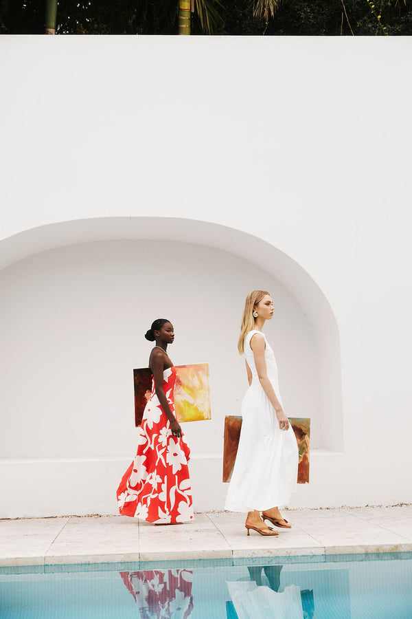 Red Sweet Caroline White Floral Strapless Maxi Wynona Dress