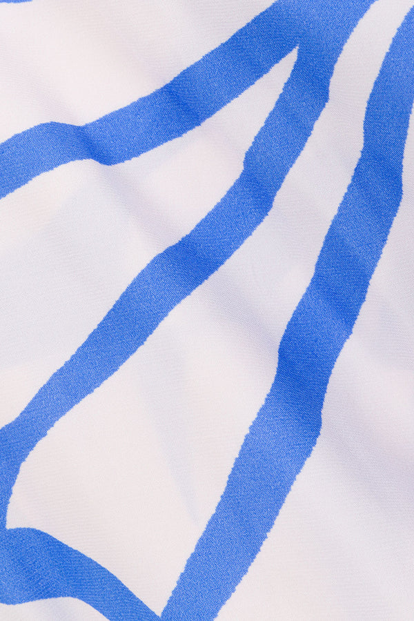 Palm Blue Print Long Sleeve Flared Wrap Mini Aleksi Dress