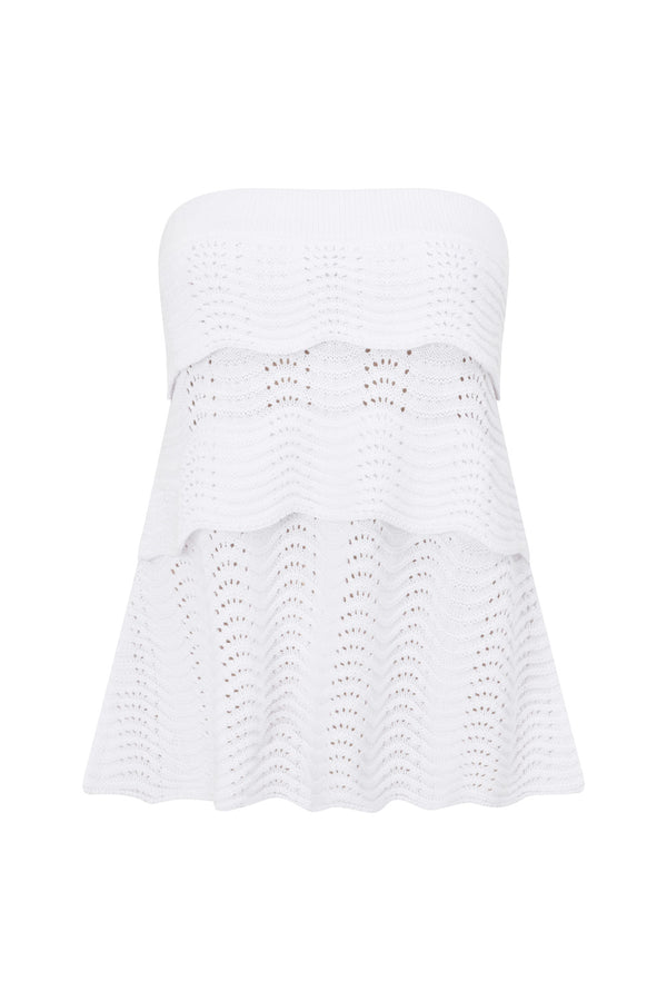 White Wave Knit Strapless Panel Kama Top