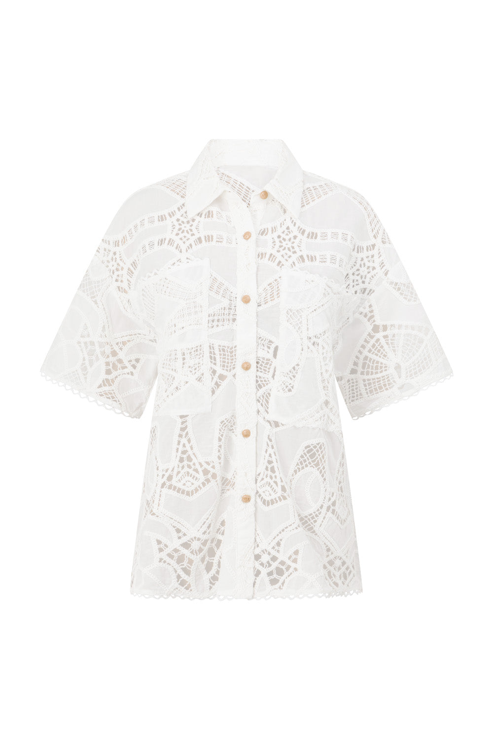 White Embroidered Cutwork Button Up Cielo Shirt