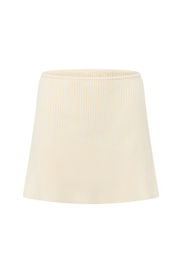 Cream Knit Thin Elastic Waist Mini Ellamay Skirt