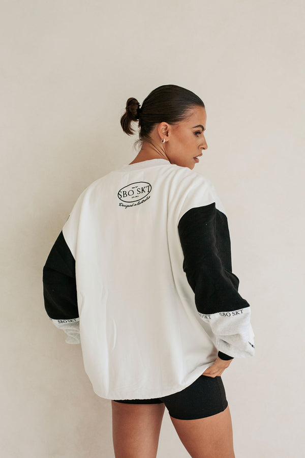 Osaka Vintage Oversized Sweater - Fleece Black White Grey