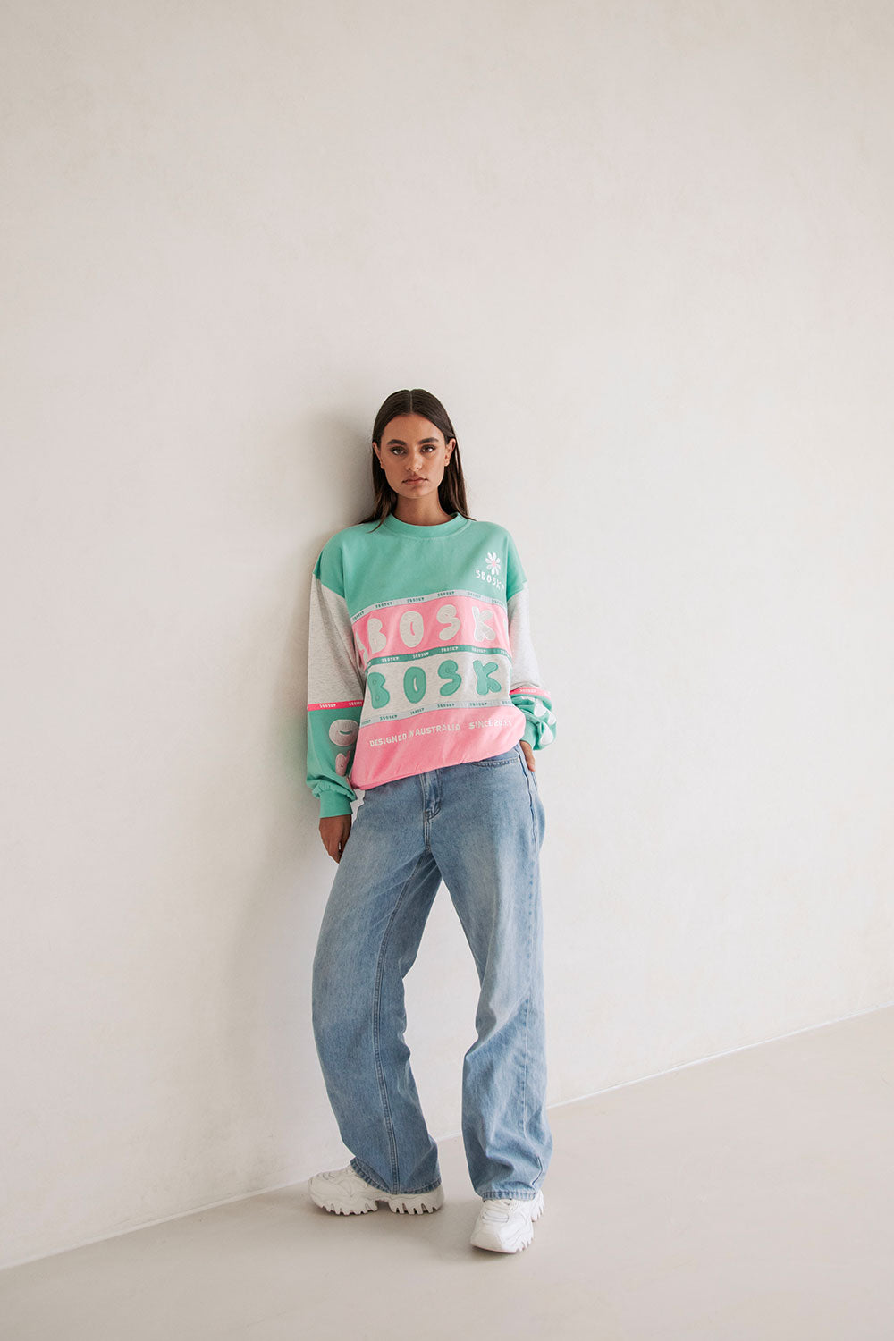 Swisse Vintage Oversized Sweater - Pink Green White