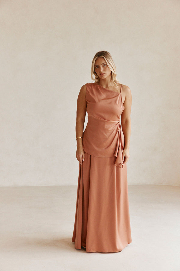 Coral Asymmetric Ruched Backless Hailey Top