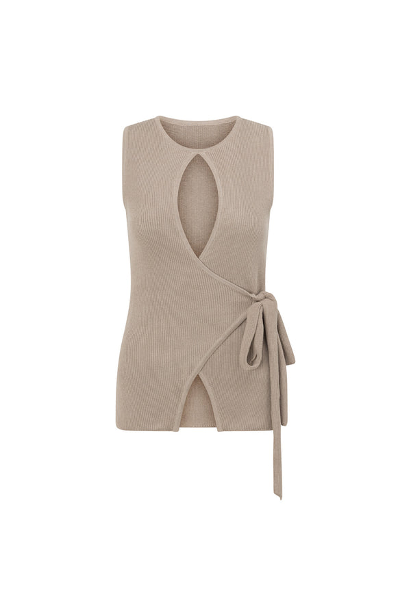Mushroom Grey Cut Out Wrap Cyprus Top