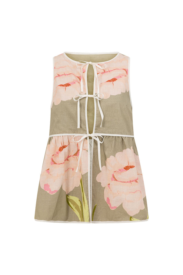 Fiori Green Floral Print Tie Malani Top