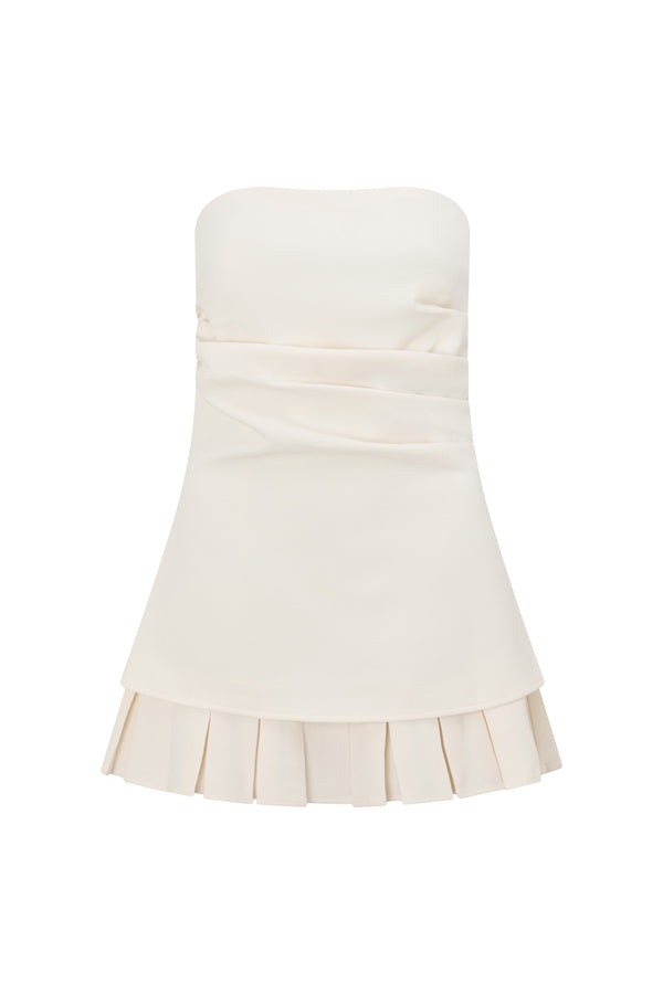 White Strapless Pleated Mini Izel Dress