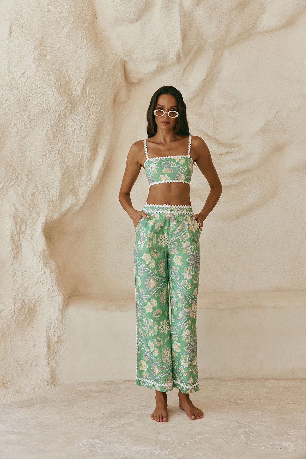 Green Floral Heritage print Kelia Trouser Pants