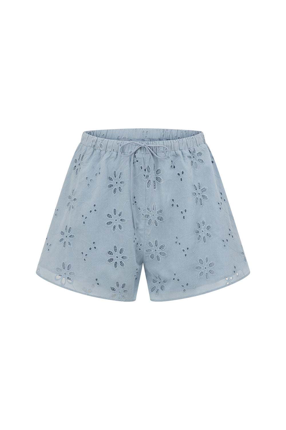Blue Broderie Elastic Drawstring Octavia Shorts