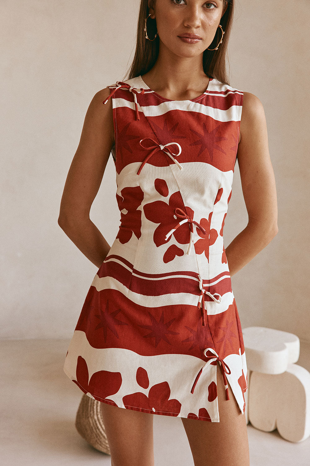 Red Sienna Sunset Bow Mini Natsuki Dress