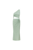 Sage Green One Shoulder Midi Azaria Dress