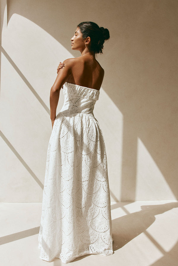 Bridal White Embroidered Strapless Maxi Zina Dress