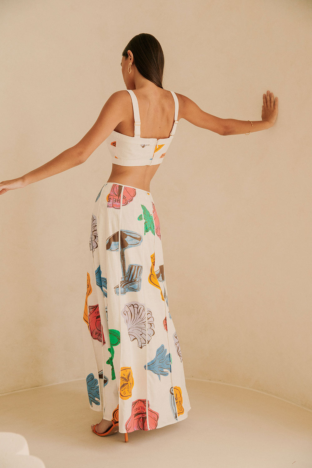 Audrey Panelled  Maxi Skirt - By The Sea Print White, Blue, Orange, Yellow, Pink, Green, Tropical