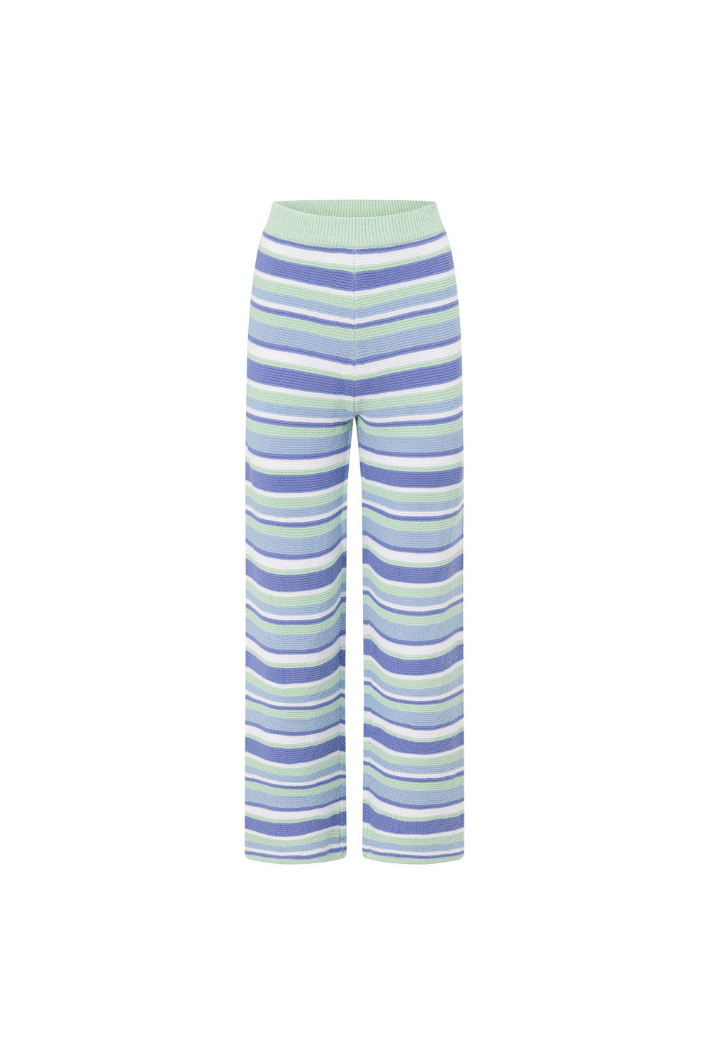 Blue Striped Knit High Waist Aero Pants