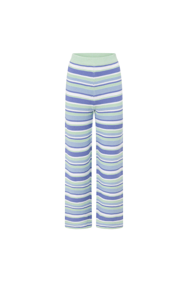 Blue Striped Knit High Waist Aero Pants